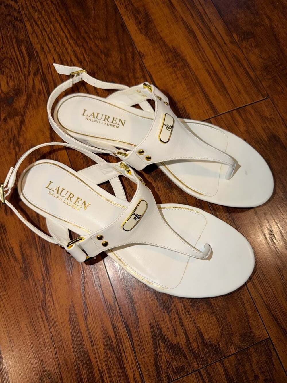 Lauren Ralph Lauren Ellington White Leather Thong Sandals Size 7.5B